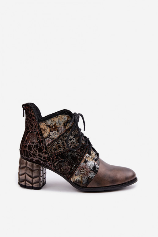 Damen Stiefeletten mit Absätzen, gemustert und gefüttert in Braun Tai turiciejka 07591-02