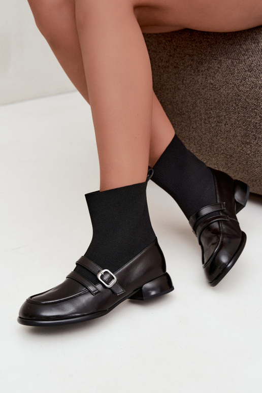 Stiefel Haut mit sockenartiger Innensohle Es mussciejka K7766-01 schZuarze Farbe