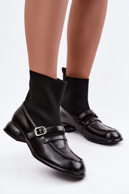 Stiefel Haut mit sockenartiger Innensohle Es mussciejka K7766-01 schZuarze Farbe