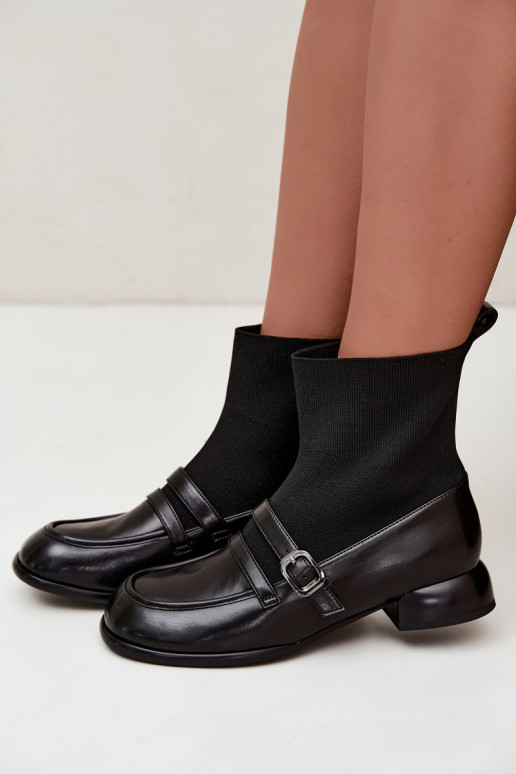 Stiefel Haut mit sockenartiger Innensohle Es mussciejka K7766-01 schZuarze Farbe