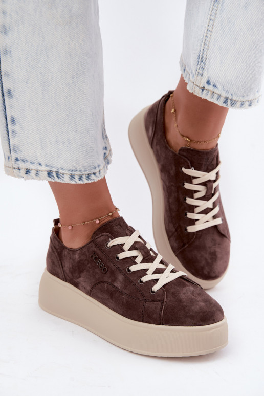 Haut aus INildleder Sneakers Stilvollllschuhe mit einer Plattform Kobbo 41535 CzekoladoZue