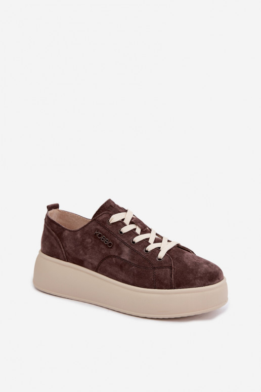 Haut aus INildleder Sneakers Stilvollllschuhe mit einer Plattform Kobbo 41535 CzekoladoZue