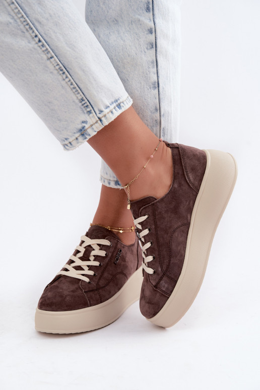 Haut aus INildleder Sneakers Stilvollllschuhe mit einer Plattform Kobbo 41535 CzekoladoZue