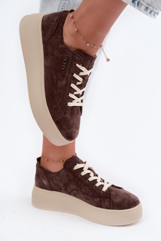 Fauxvelours-Sneaker mit Plateau Kobbo in Schokolade