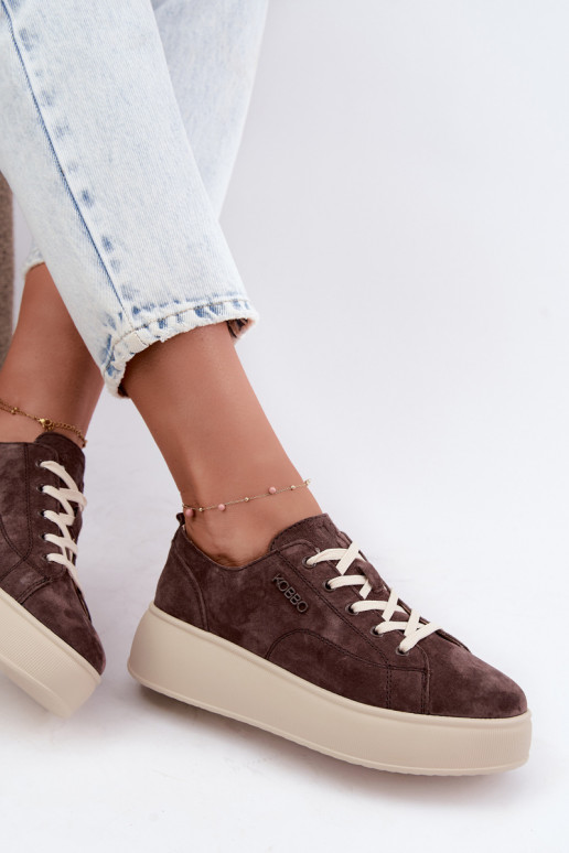 Haut aus INildleder Sneakers Stilvollllschuhe mit einer Plattform Kobbo 41535 CzekoladoZue