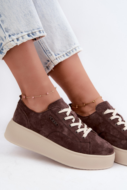 Haut aus INildleder Sneakers Stilvollllschuhe mit einer Plattform Kobbo 41535 CzekoladoZue