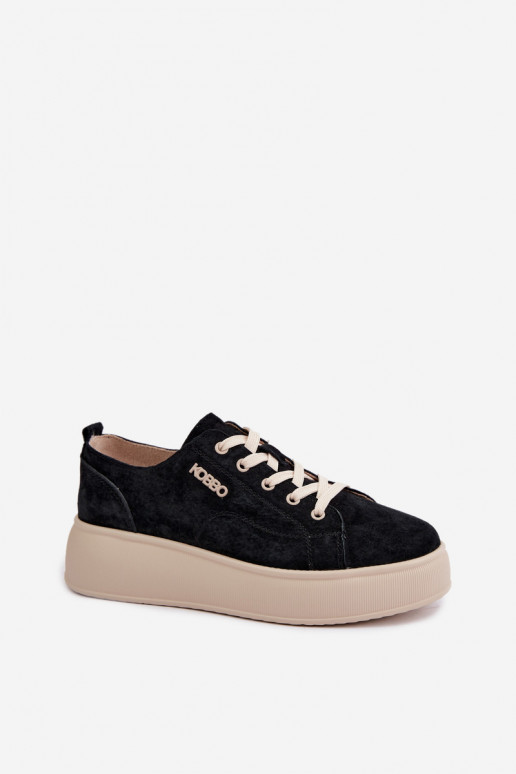 Fauxvelours-Sneaker mit Plateau Kobbo in Schwarz