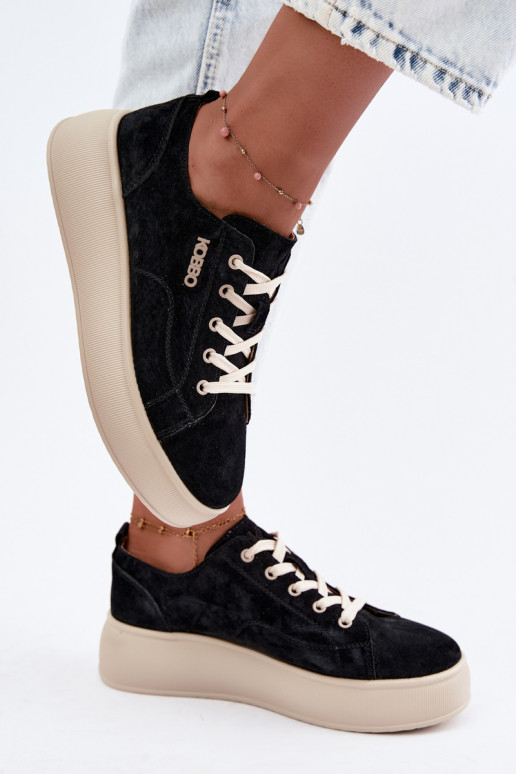 Haut aus INildleder Sneakers Stilvollllschuhe mit einer Plattform Kobbo 41535 schZuarze Farbe