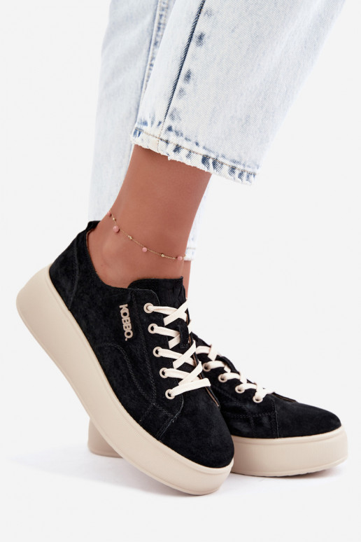 Haut aus INildleder Sneakers Stilvollllschuhe mit einer Plattform Kobbo 41535 schZuarze Farbe