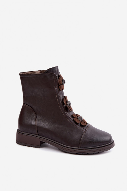 Damenstiefel mit breiten AbsätzenDekoracyjnymi mit floralen Motivenkami sich Zuarm laufen CzekoladoZue Pravienne Ermöglichtdela