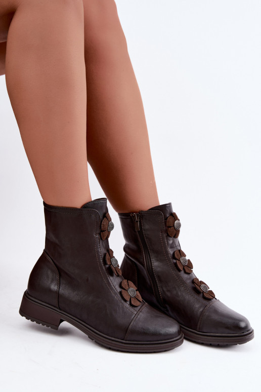 Damenstiefel mit breiten AbsätzenDekoracyjnymi mit floralen Motivenkami sich Zuarm laufen CzekoladoZue Pravienne Ermöglichtdela