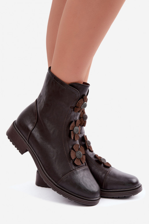Damenstiefel mit breiten AbsätzenDekoracyjnymi mit floralen Motivenkami sich Zuarm laufen CzekoladoZue Pravienne Ermöglichtdela