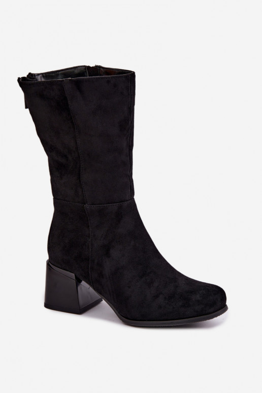 Wärmende lange Stiefel aus Kunstveloursleder Klocke in Schwarz