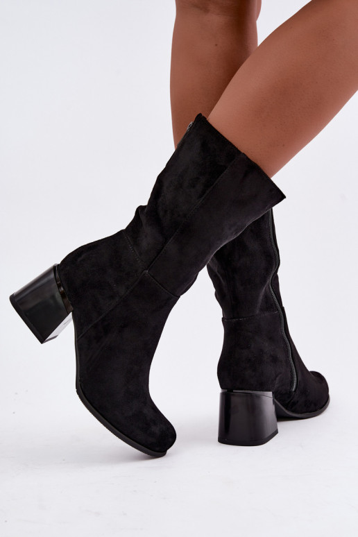Wärmende lange Stiefel aus Kunstveloursleder Klocke in Schwarz