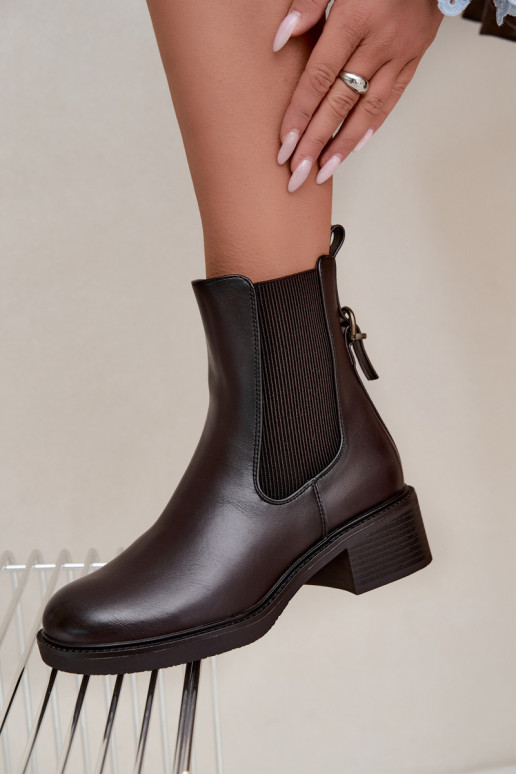 Wärmende Damen-Stiefeletten mit niedrigem Absatz Sergio Leone BT-04 in Schokoladenfarbe