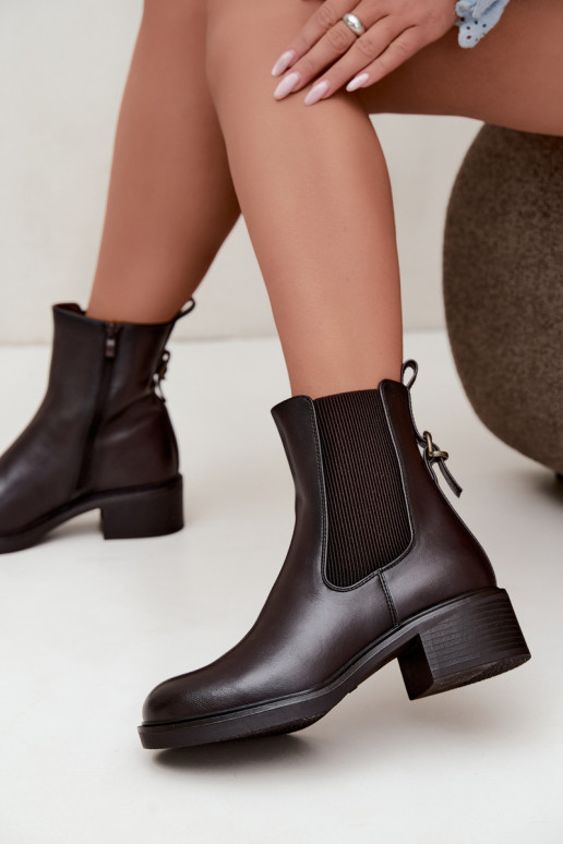Wärmende Damen-Stiefeletten mit niedrigem Absatz Sergio Leone BT-04 in Schokoladenfarbe