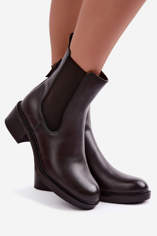 Wärmende Damen-Stiefeletten mit niedrigem Absatz Sergio Leone BT-04 in Schokoladenfarbe