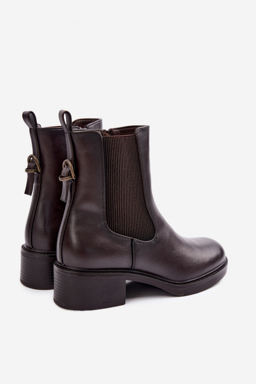 Wärmende Damen-Stiefeletten mit niedrigem Absatz Sergio Leone BT-04 in Schokoladenfarbe
