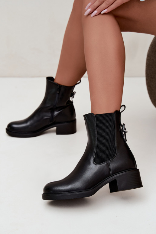Wärmende schwarze Damen-Stiefeletten mit niedrigem Absatz Sergio Leone BT-04