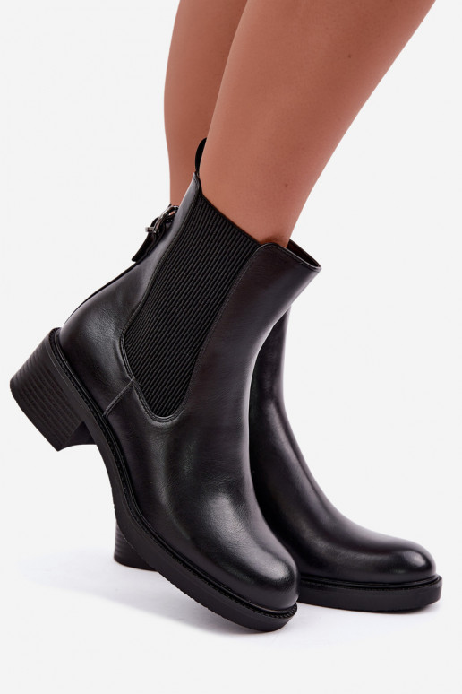 Wärmende schwarze Damen-Stiefeletten mit niedrigem Absatz Sergio Leone BT-04