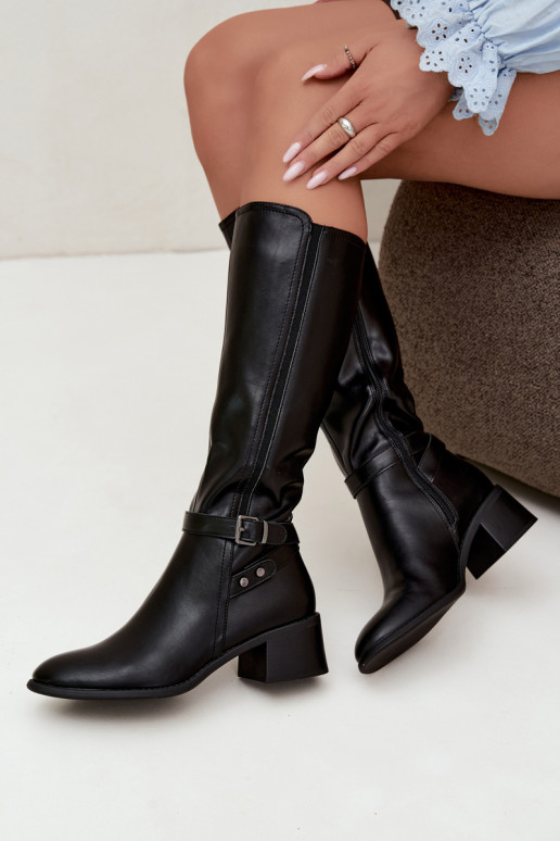 Damenstiefel Klocke sich Zuarm laufen mit Schnallen Sergio Leone KZ-07 schZuarze Farbe