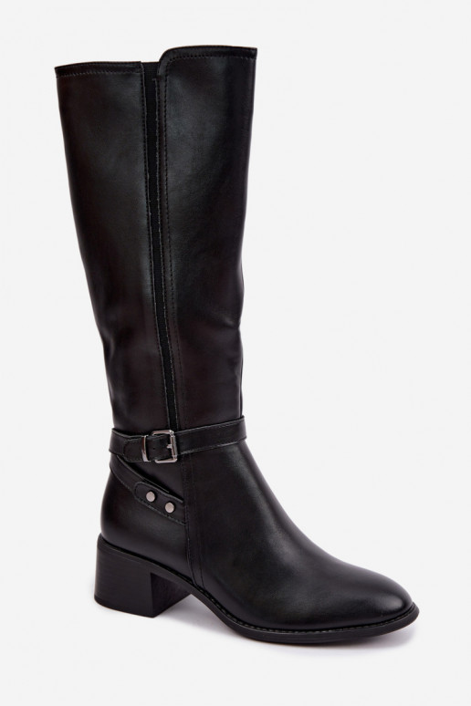Damenstiefel Klocke sich Zuarm laufen mit Schnallen Sergio Leone KZ-07 schZuarze Farbe