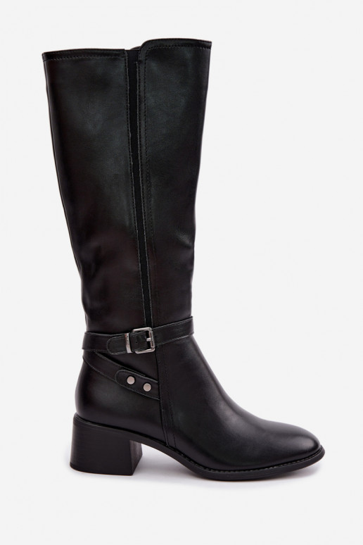 Wärmende schwarze kniehohe Stiefel mit Schnallen Sergio Leone KZ-07