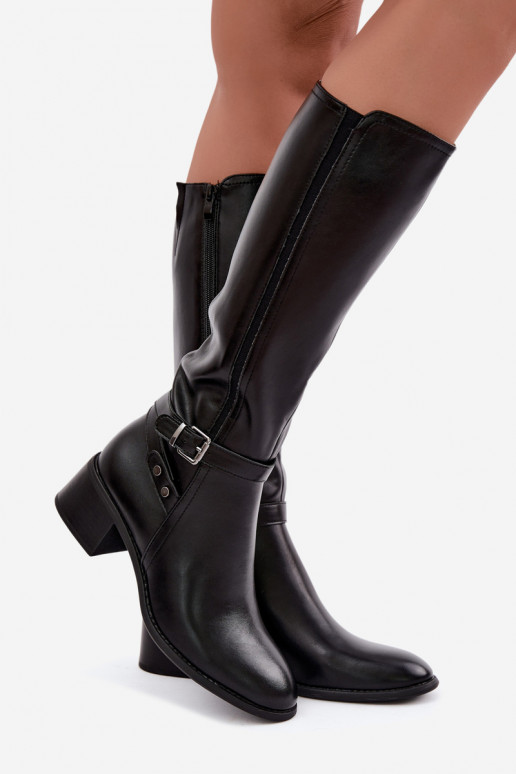 Damenstiefel Klocke sich Zuarm laufen mit Schnallen Sergio Leone KZ-07 schZuarze Farbe