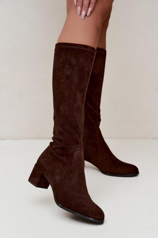 Klassische kniehohe Stiefel aus Kunstveloursleder Sergio Leone KZ205 in Schokoladenfarbe