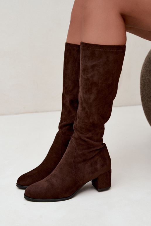 Klassische kniehohe Stiefel aus Kunstveloursleder Sergio Leone KZ205 in Schokoladenfarbe