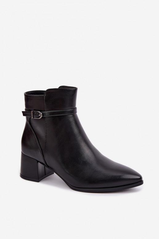 Wärmende schwarze Damen-Stiefeletten mit Absätzen und Schnallen Sergio Leone BT-33