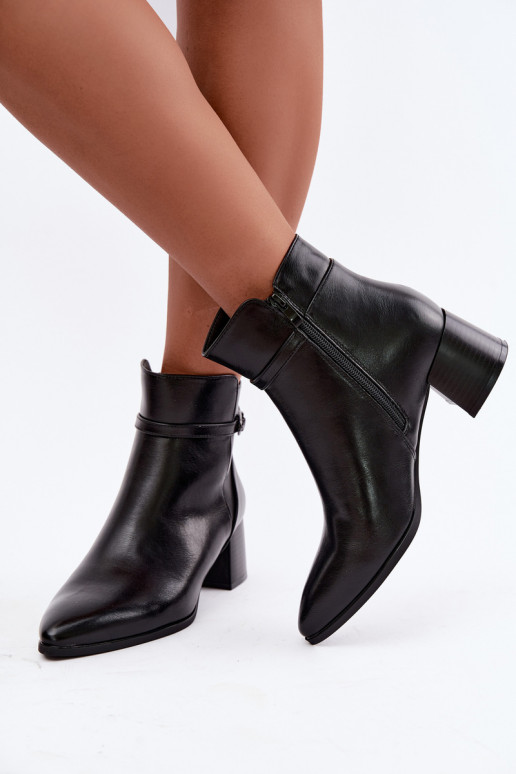 Wärmende schwarze Damen-Stiefeletten mit Absätzen und Schnallen Sergio Leone BT-33