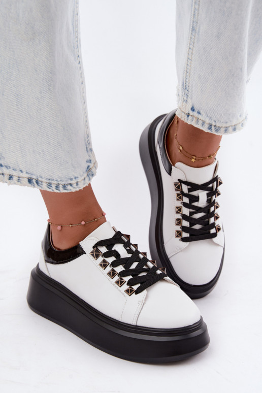 Schwarz-weiße Leder-Sneaker mit Nieten Artiker 55C0401