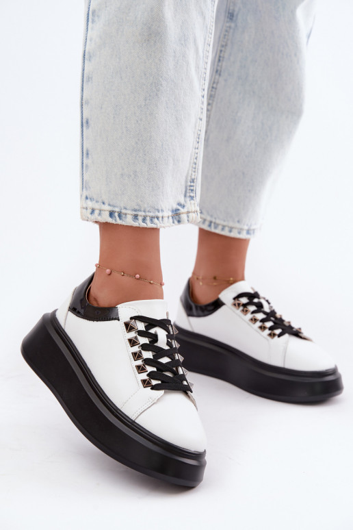 Schwarz-weiße Leder-Sneaker mit Nieten Artiker 55C0401