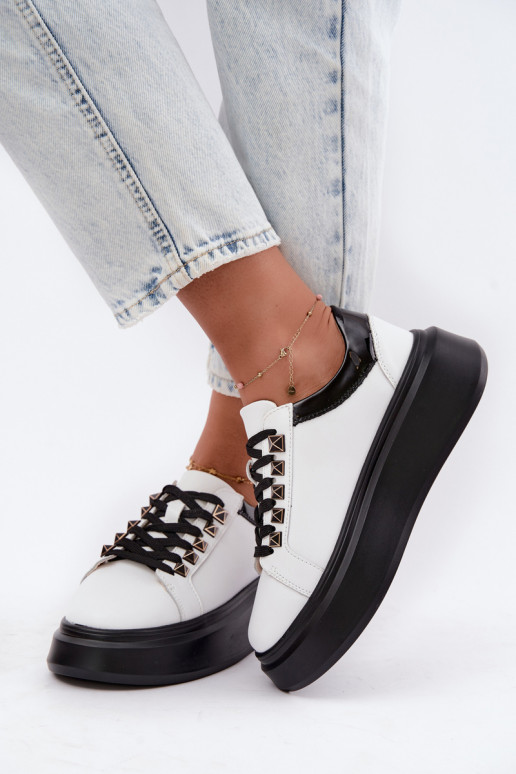Schwarz-weiße Leder-Sneaker mit Nieten Artiker 55C0401
