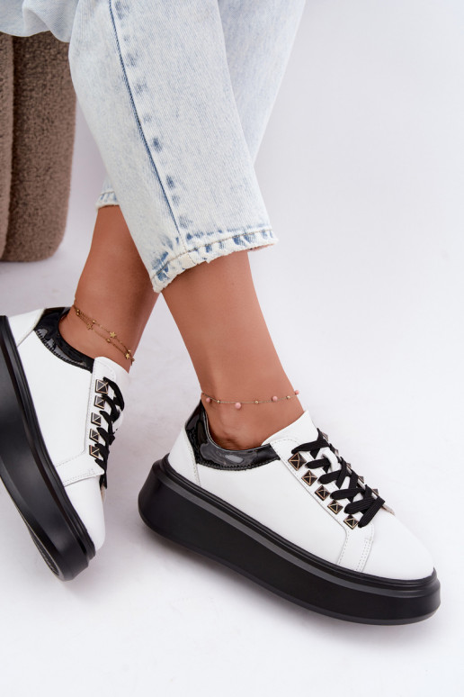 Schwarz-weiße Leder-Sneaker mit Nieten Artiker 55C0401