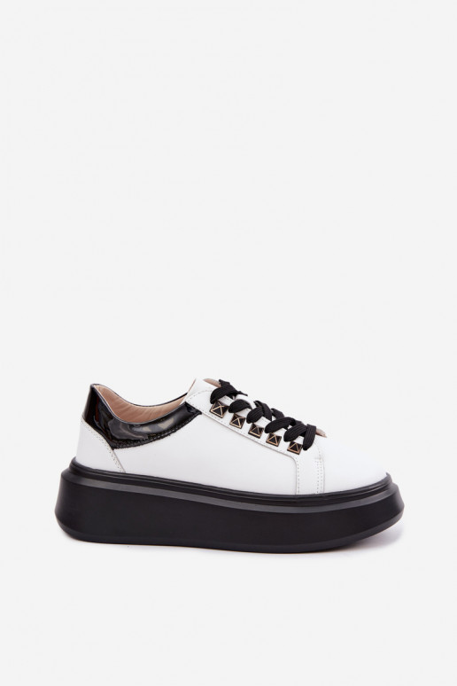 Schwarz-weiße Leder-Sneaker mit Nieten Artiker 55C0401