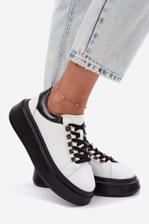 Schwarz-weiße Leder-Sneaker mit Nieten Artiker 55C0401