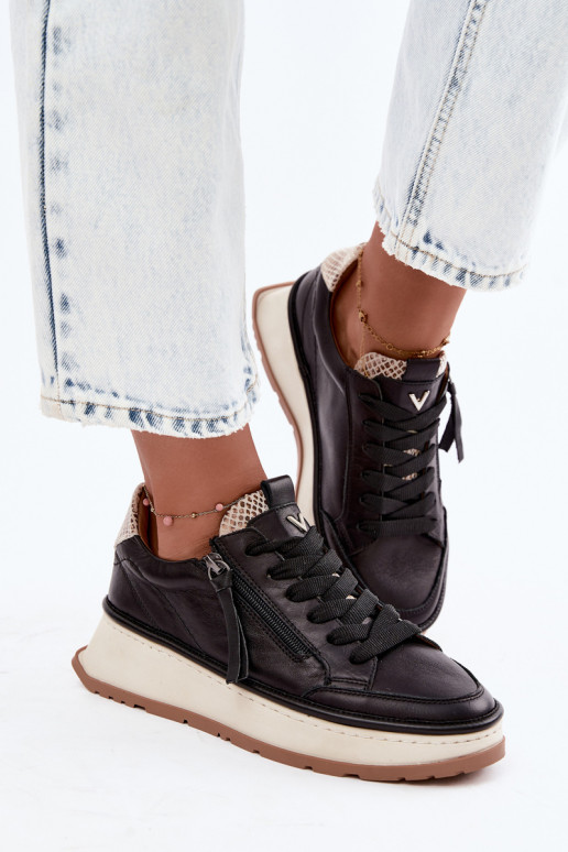 Schwarze Leder-Sneaker mit Plateau Artiker 55C0624