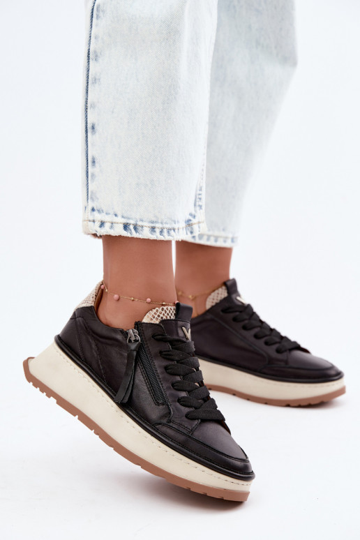 Schwarze Leder-Sneaker mit Plateau Artiker 55C0624