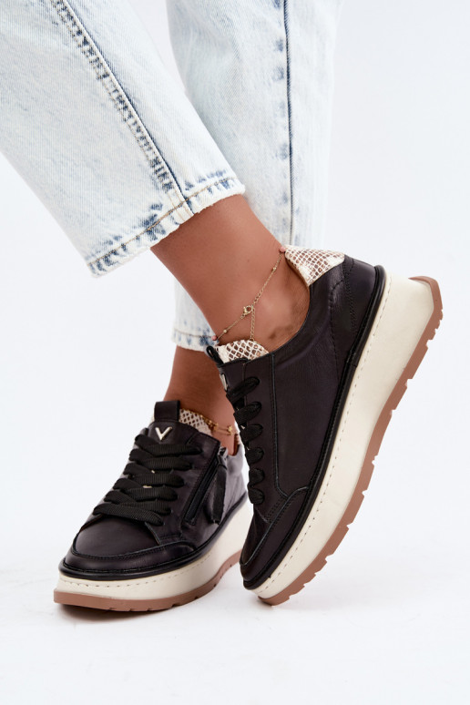 Schwarze Leder-Sneaker mit Plateau Artiker 55C0624