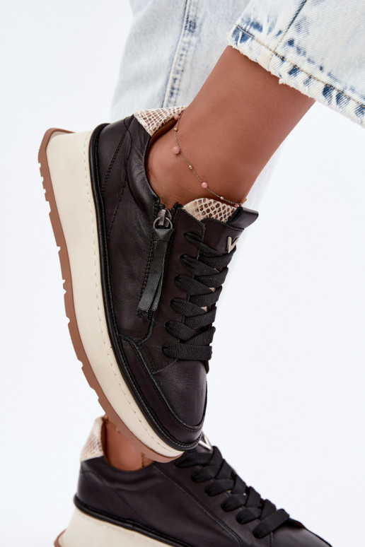Schwarze Leder-Sneaker mit Plateau Artiker 55C0624