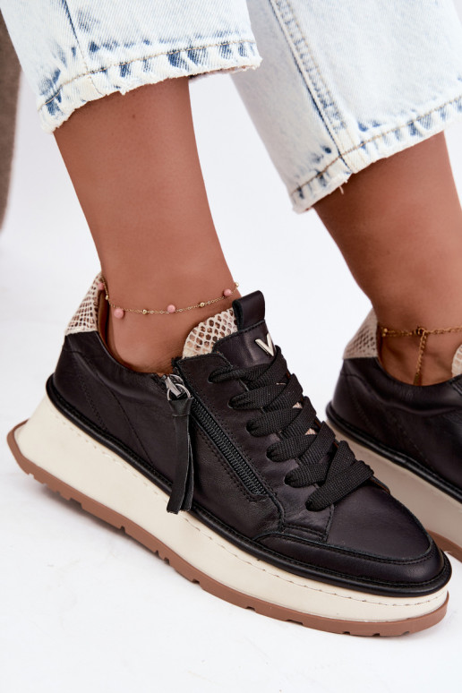 Schwarze Leder-Sneaker mit Plateau Artiker 55C0624