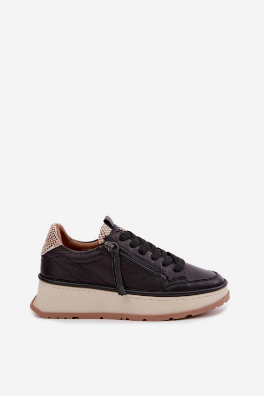 Schwarze Leder-Sneaker mit Plateau Artiker 55C0624