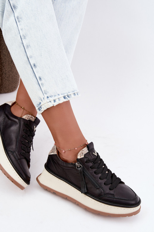 Schwarze Leder-Sneaker mit Plateau Artiker 55C0624