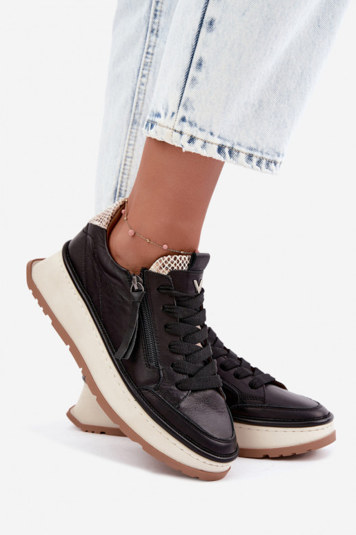 Schwarze Leder-Sneaker mit Plateau Artiker 55C0624