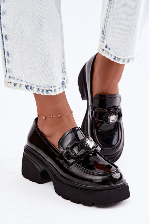 mit Lackeffekt Haut Schuhe mit Ornamenten Artiker 55C1069 schZuarze Farbe