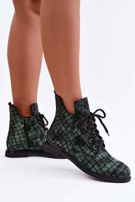 Grüne Leder-Stiefeletten mit breiten Absätzen Artiker 55C1325