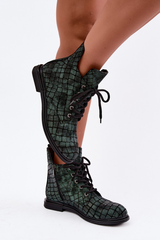 Haut Damenstiefel sich Zuarm laufen mit breiten Absätzen Artiker 55C1325 grüne Farbe
