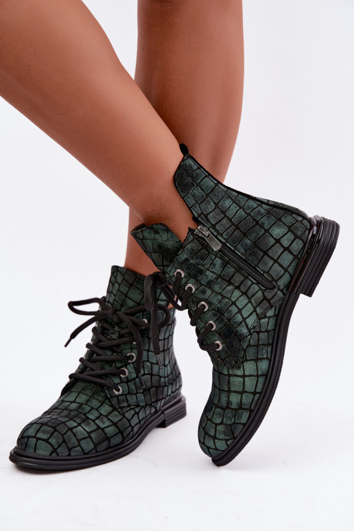 Grüne Leder-Stiefeletten mit breiten Absätzen Artiker 55C1325